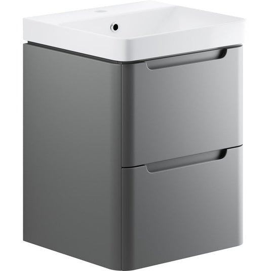 Ruby Honey 500mm 2 Drawer Wall Hung Cloakroom Basin Unit - Matt Grey - RUBY96037 - Envy Bathrooms Ltd