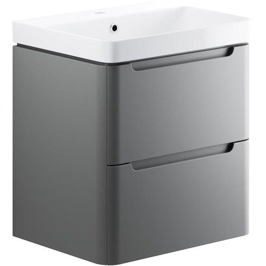 Ruby Honey 600mm 2 Drawer Wall Hung Basin Unit - Matt Grey - RUBY96043 - Envy Bathrooms Ltd