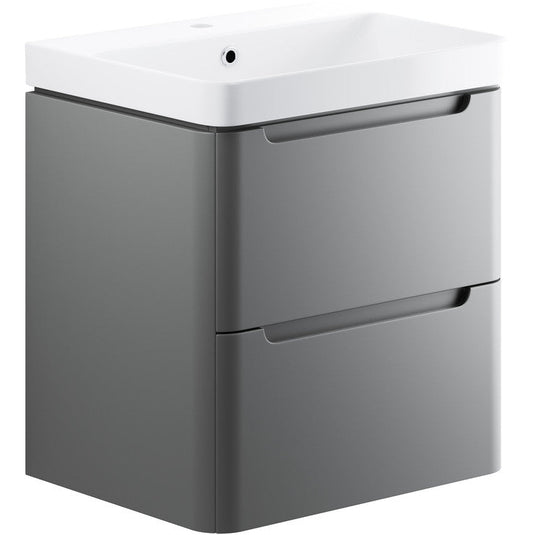 Ruby Honey 600mm 2 Drawer Wall Hung Basin Unit - Matt Grey - RUBY96043 - Envy Bathrooms Ltd