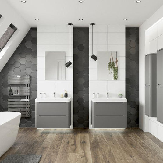 Ruby Honey 600mm 2 Drawer Wall Hung Basin Unit - Matt Grey - RUBY96043 - Envy Bathrooms Ltd