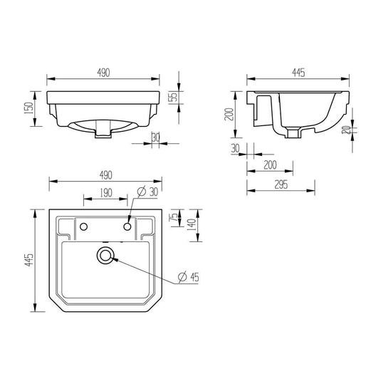 Ruby Ivy 495x445mm 2TH Semi Recessed Basin - RUBY106133 - Envy Bathrooms Ltd