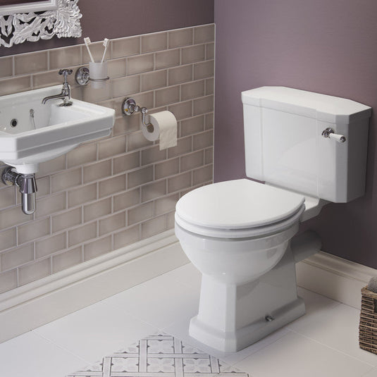 Ruby Ivy Close Coupled WC & Satin White Wood Effect Seat - RUBY1899 - Envy Bathrooms Ltd