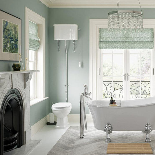 Ruby Ivy High Level WC & Satin White Wood Effect Seat w/Brass Finishes - RUBY108454 - Envy Bathrooms Ltd