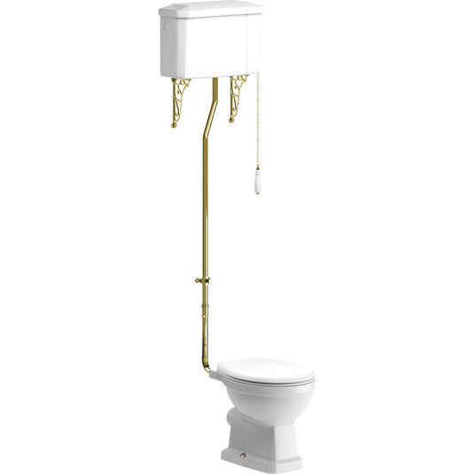 Ruby Ivy High Level WC & Soft Close Seat w/Brushed Brass Finishes - RUBY106871 - Envy Bathrooms Ltd