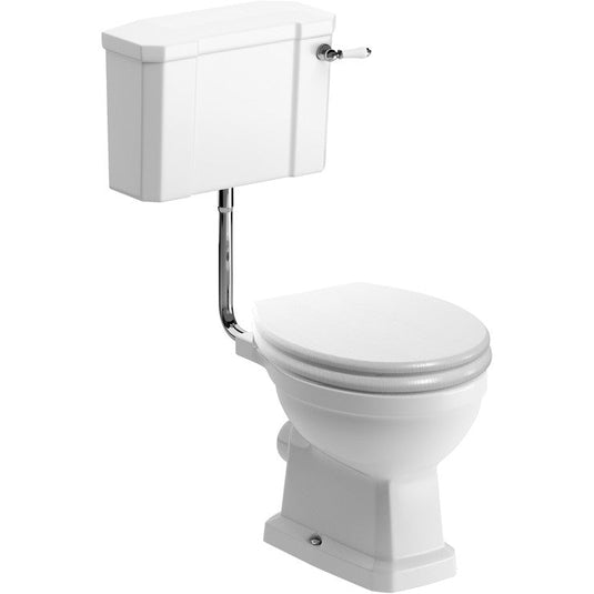 Ruby Ivy Low Level WC & Satin White Wood Effect Seat w/Brass Finishes - RUBY108455 - Envy Bathrooms Ltd