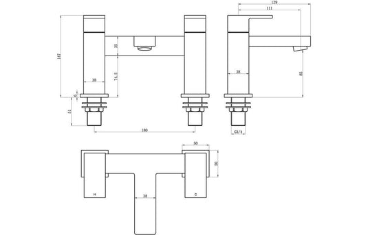 Ruby Jasper Bath Filler - Chrome - RUBY105738 - Envy Bathrooms Ltd