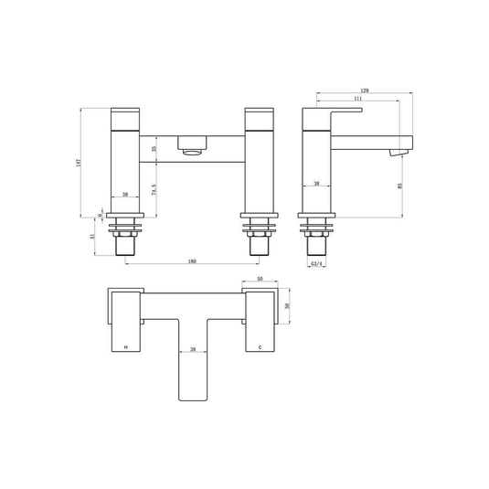 Ruby Jasper Bath Filler - Chrome - RUBY105738 - Envy Bathrooms Ltd