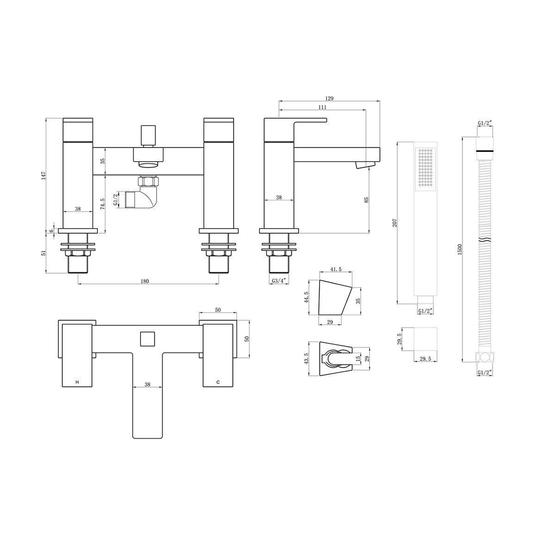 Ruby Jasper Bath/Shower Mixer & Shower Kit - Chrome - RUBY105739 - Envy Bathrooms Ltd