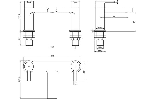 Ruby King Bath Filler - Brushed Brass - RUBY108100 - Envy Bathrooms Ltd