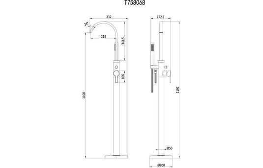 Ruby King Floor Standing Bath/Shower Mixer - Brushed Brass - RUBY108102 - Envy Bathrooms Ltd