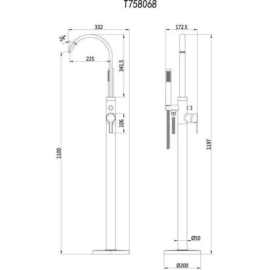 Ruby King Floor Standing Bath/Shower Mixer - Matt Black - RUBY108098 - Envy Bathrooms Ltd