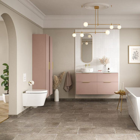 Ruby Kobe 350mm Wall Hung 1 Door Tall Unit - Matt Antique Rose - RUBY104078 - Envy Bathrooms Ltd