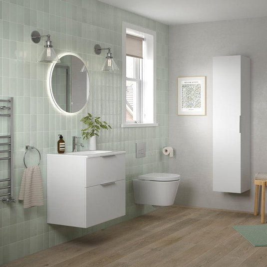 Ruby Kobe 610mm Wall Hung 2 Drawer Basin Unit & Basin - Matt White - RUBY104067 - Envy Bathrooms Ltd