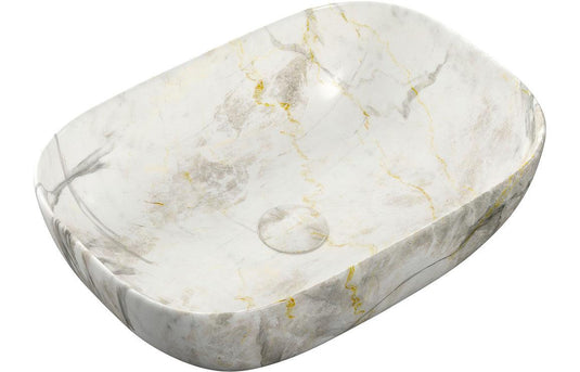 Ruby Koda 460x330mm Ceramic Washbowl - White Marble Effect - RUBY106867 - Envy Bathrooms Ltd