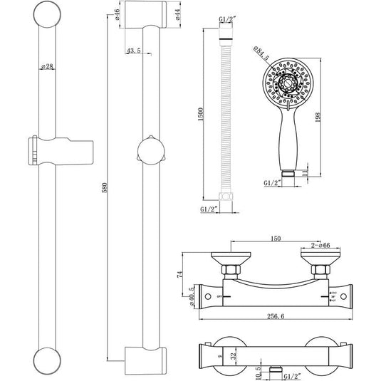 Ruby Maisie Low Pressure Thermostatic Bar Mixer Shower - Chrome - RUBY105828 - Envy Bathrooms Ltd