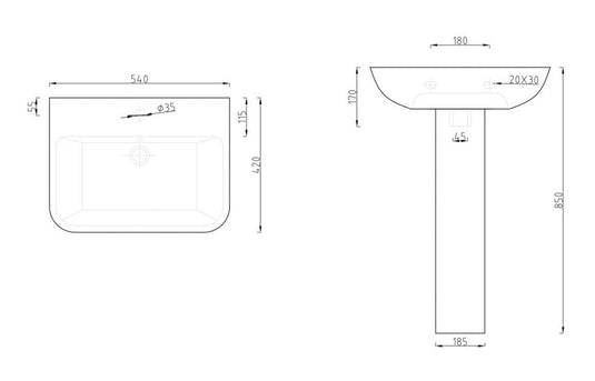 Ruby Marley 1TH Basin & Full Pedestal - RUBY108877 - Envy Bathrooms Ltd