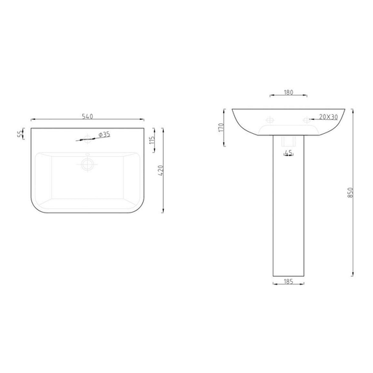 Ruby Marley 1TH Basin & Full Pedestal - RUBY108877 - Envy Bathrooms Ltd