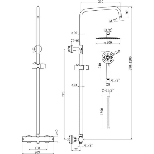 Ruby Mia Round Thermostatic Bar Mixer w/Riser Kit - Chrome - RUBY105832 - Envy Bathrooms Ltd