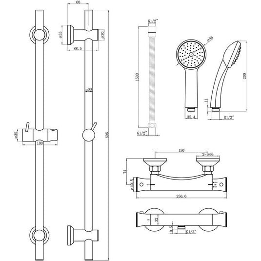 Ruby Mila Thermostatic Bar Mixer Shower - Chrome - RUBY105827 - Envy Bathrooms Ltd