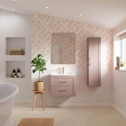 Ruby Mocha 350mm Wall Hung 1 Door Tall Unit - Matt Peony - RUBY108525 - Envy Bathrooms Ltd