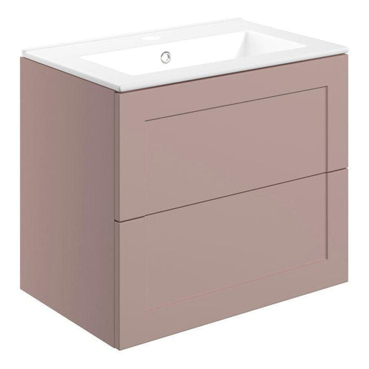 Ruby Mocha 615mm Wall Hung 2 Drawer Basin Unit & Basin - Matt Peony - RUBY108516 - Envy Bathrooms Ltd