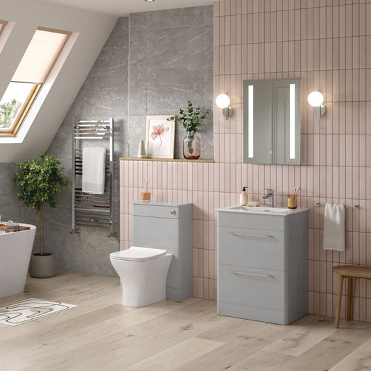 Ruby Nova 610mm 2 Drawer Floor Unit & Basin - Grey Gloss - RUBY104096 - Envy Bathrooms Ltd