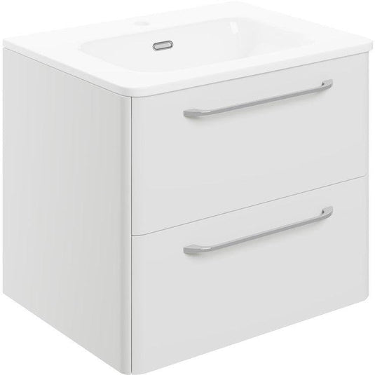 Ruby Nova 610mm 2 Drawer Wall Unit & Basin - White Gloss - RUBY104093 - Envy Bathrooms Ltd