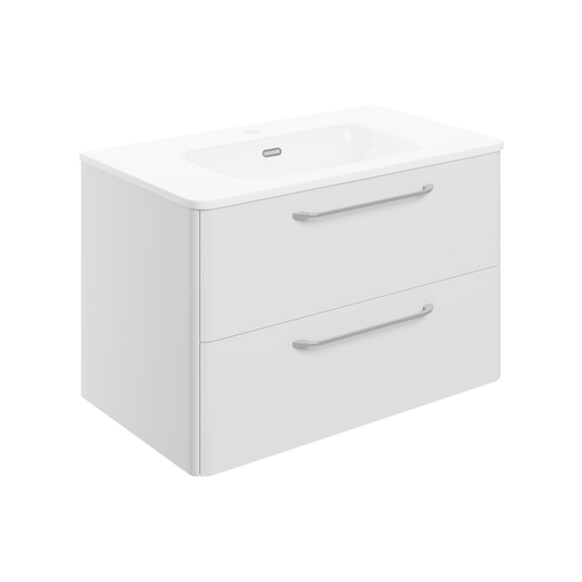 Ruby Nova 810mm 2 Drawer Wall Unit & Basin - White Gloss - RUBY104097 - Envy Bathrooms Ltd