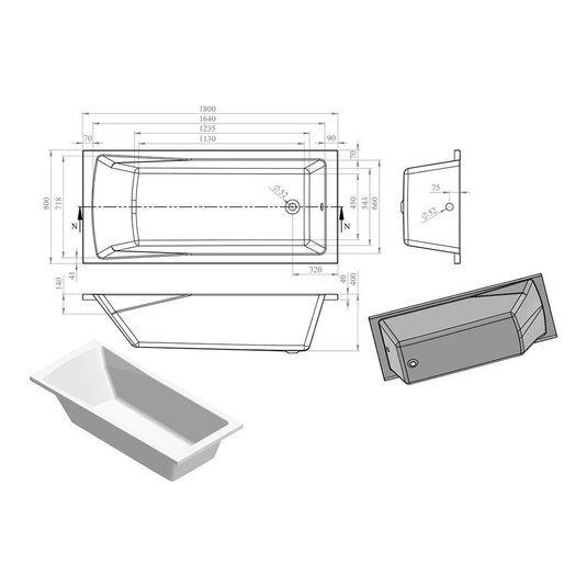 Ruby Oakley Round Single End 1800x800x550mm 0TH Bath w/Legs - RUBY105633 - Envy Bathrooms Ltd
