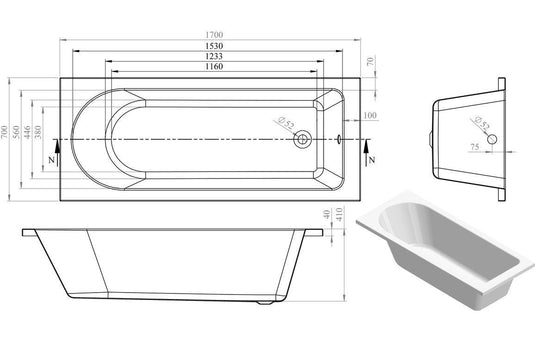 Ruby Oakley Round Single End SUPERCAST 1700x700x550mm 0TH Bath w/Legs - RUBY105637 - Envy Bathrooms Ltd