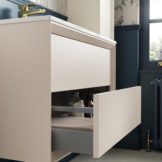 Ruby Oscar 815mm Wall Hung 2 Drawer Basin Unit & Basin - Matt Cotton - RUBY108466 - Envy Bathrooms Ltd