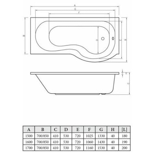 Ruby P-Shape 1700x700-850x410mm 0TH Shower Bath Panel & Screen (LH) - RUBY2956 - Envy Bathrooms Ltd