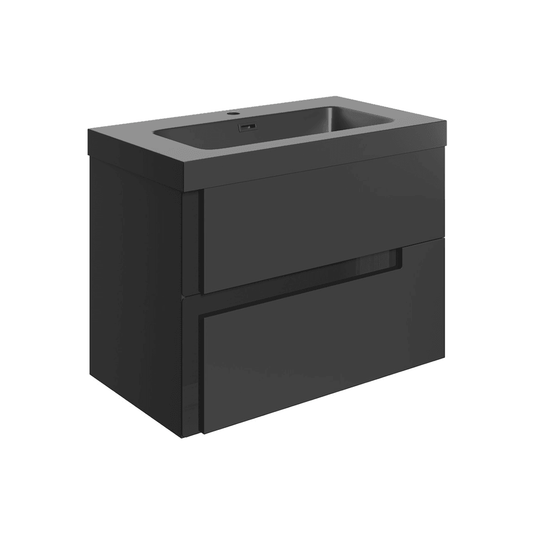 Ruby Paisley 805mm Wall Hung 2 Drawer Basin Unit & Co-ordinating Basin - Matt Black & Glass - RUBY106881 - Envy Bathrooms Ltd