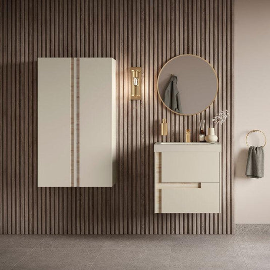 Ruby Paisley 805mm Wall Hung 2 Drawer Basin Unit & Co-ordinating Basin - Matt Cotton & Oak Effect - RUBY106886 - Envy Bathrooms Ltd