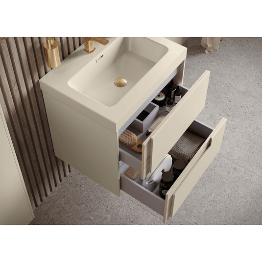 Ruby Paisley 805mm Wall Hung 2 Drawer Basin Unit & Co-ordinating Basin - Matt Cotton & Oak Effect - RUBY106886 - Envy Bathrooms Ltd