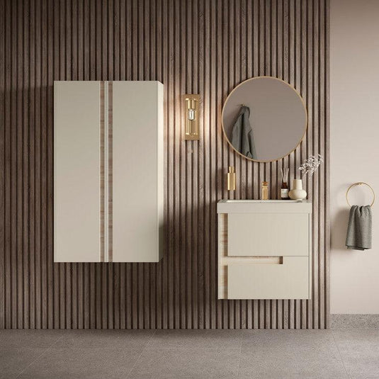 Ruby Paisley 815mm Wall Hung 2 Drawer Basin Unit & White Basin - Matt Cotton & Oak Effect - RUBY106887 - Envy Bathrooms Ltd