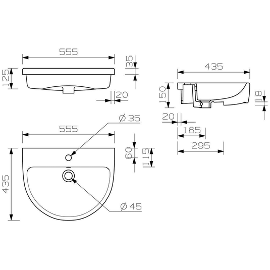 Ruby Pearl 555x435mm 1TH Semi Recessed Basin - RUBY1782 - Envy Bathrooms Ltd