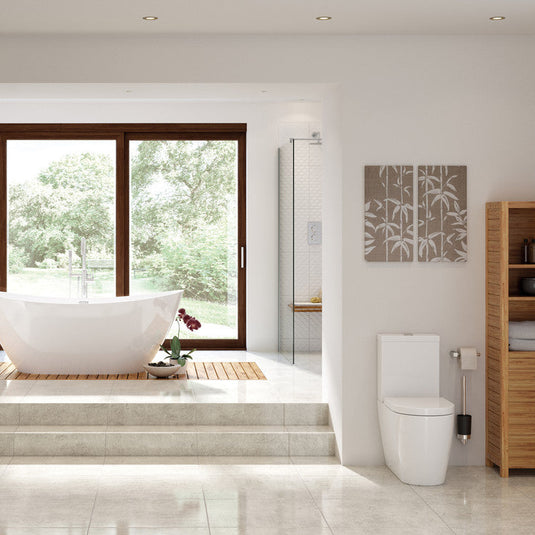 Ruby Pearl Rimless Close Coupled Fully Shrouded Comfort Height WC & Soft Close Seat - RUBY106143 - Envy Bathrooms Ltd