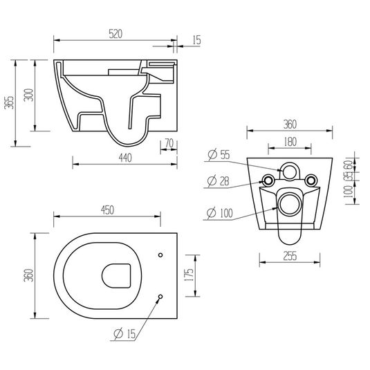 Ruby Pearl Rimless Wall Hung WC & Soft Close Seat - RUBY1861