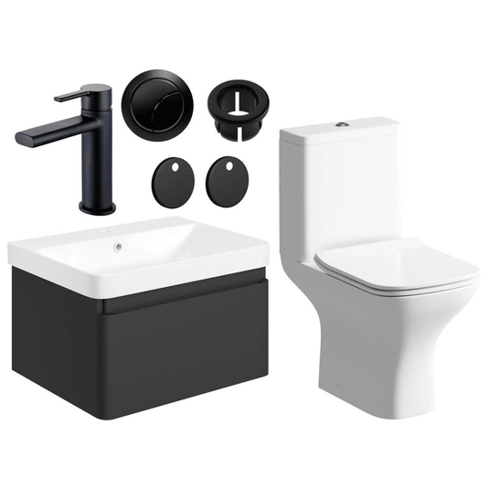 Ruby Penny 600mm Basin Unit & Close Coupled WC Pack - Matt Black w/Black Finishes - RUBY109060 - Envy Bathrooms Ltd