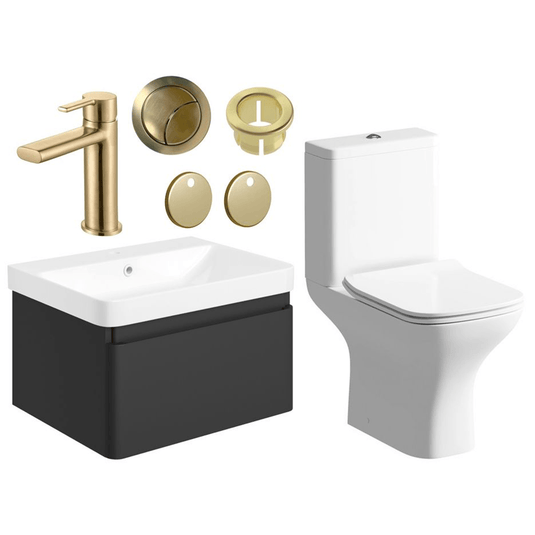 Ruby Penny 600mm Basin Unit & Close Coupled WC Pack - Matt Black w/Brushed Brass Finishes - RUBY109056 - Envy Bathrooms Ltd