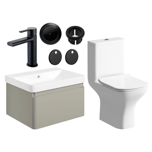Ruby Penny 600mm Basin Unit & Close Coupled WC Pack - Matt Latte w/Black Finishes - RUBY109059 - Envy Bathrooms Ltd