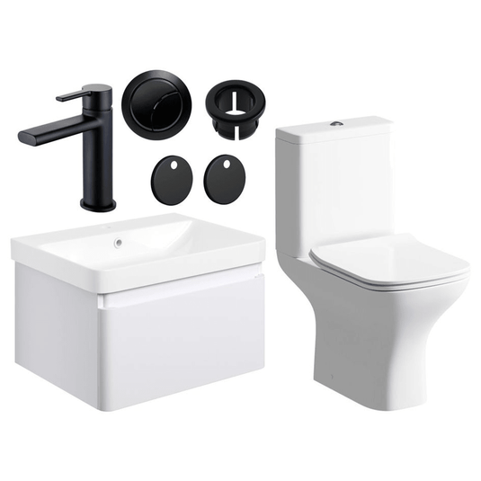 Ruby Penny 600mm Basin Unit & Close Coupled WC Pack - Matt White w/Black Finishes - RUBY109058 - Envy Bathrooms Ltd