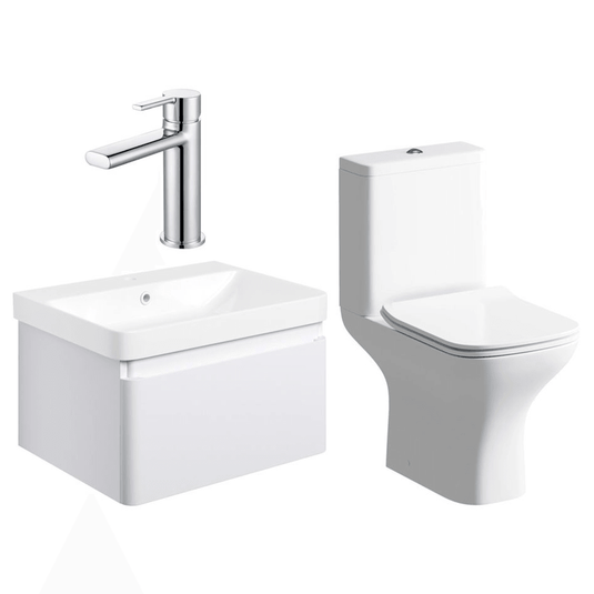 Ruby Penny 600mm Basin Unit & Close Coupled WC Pack - Matt White w/Chrome Finishes - RUBY109050 - Envy Bathrooms Ltd