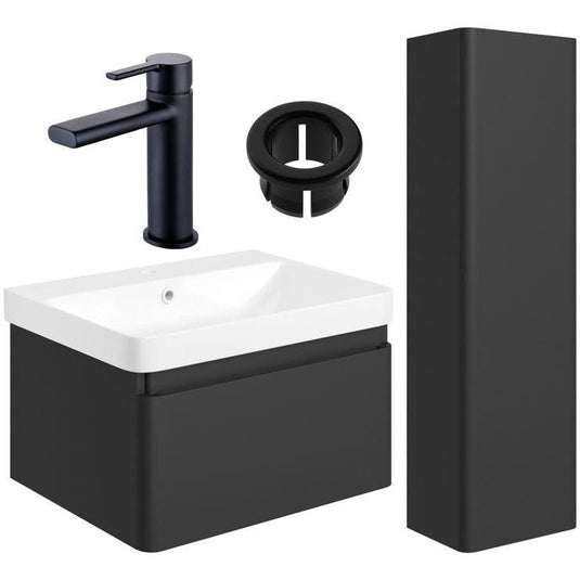 Ruby Penny 600mm Basin Unit & Tall Unit Pack - Matt Black w/Black Finishes - RUBY109048 - Envy Bathrooms Ltd