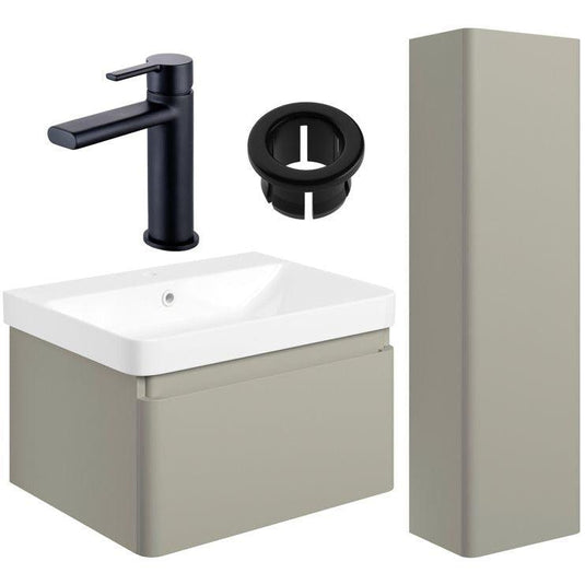 Ruby Penny 600mm Basin Unit & Tall Unit Pack - Matt Latte w/Black Finishes - RUBY109047 - Envy Bathrooms Ltd