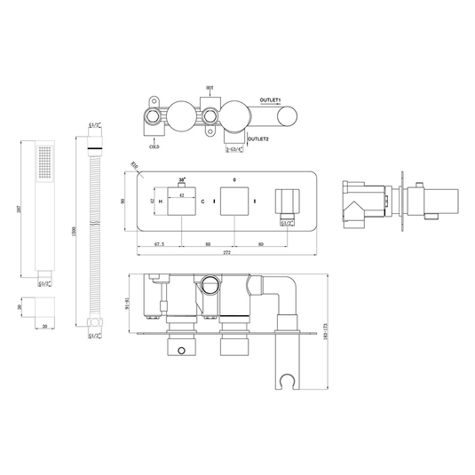 Ruby Quinn Thermostatic Two Outlet Shower Valve w/Handset - Chrome - RUBY105848