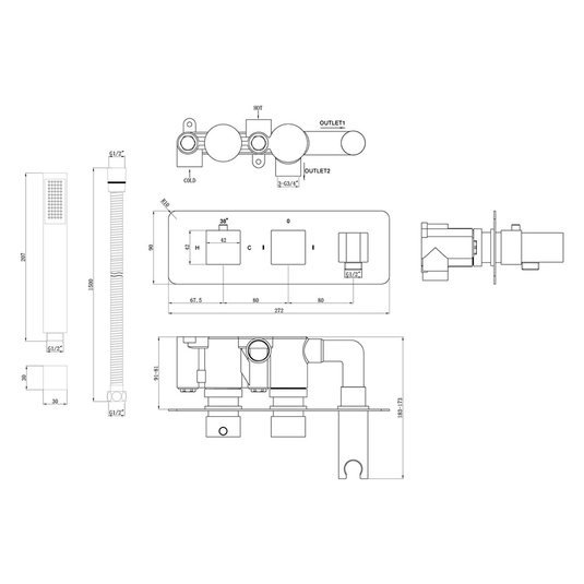 Ruby Quinn Thermostatic Two Outlet Shower Valve w/Handset - Chrome - RUBY105848 - Envy Bathrooms Ltd