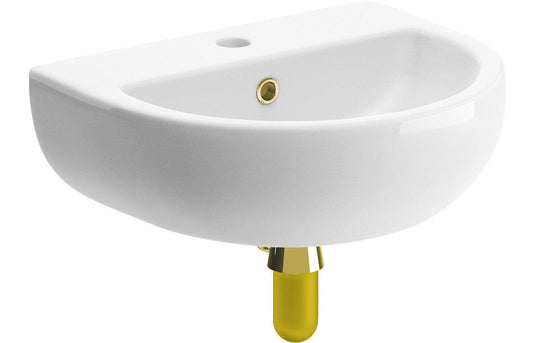 Ruby River 450x400mm 1TH Cloakroom Basin & Brushed Brass Bottle Trap - RUBY106864 - Envy Bathrooms Ltd