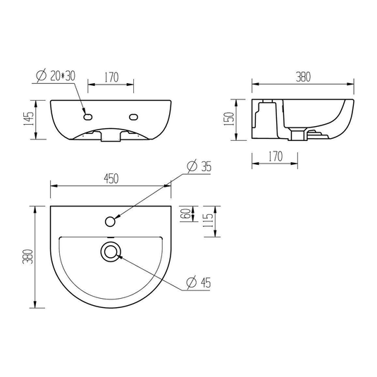 Ruby River 450x400mm 1TH Cloakroom Basin & Brushed Bronze Bottle Trap - RUBY108876 - Envy Bathrooms Ltd